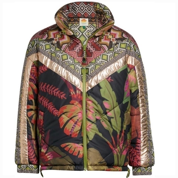 FARM Rio Tropical Rauti Metallic Revers Puffer Jacket Sz - Medium $300 SOLD OUT - Picture 3 of 16